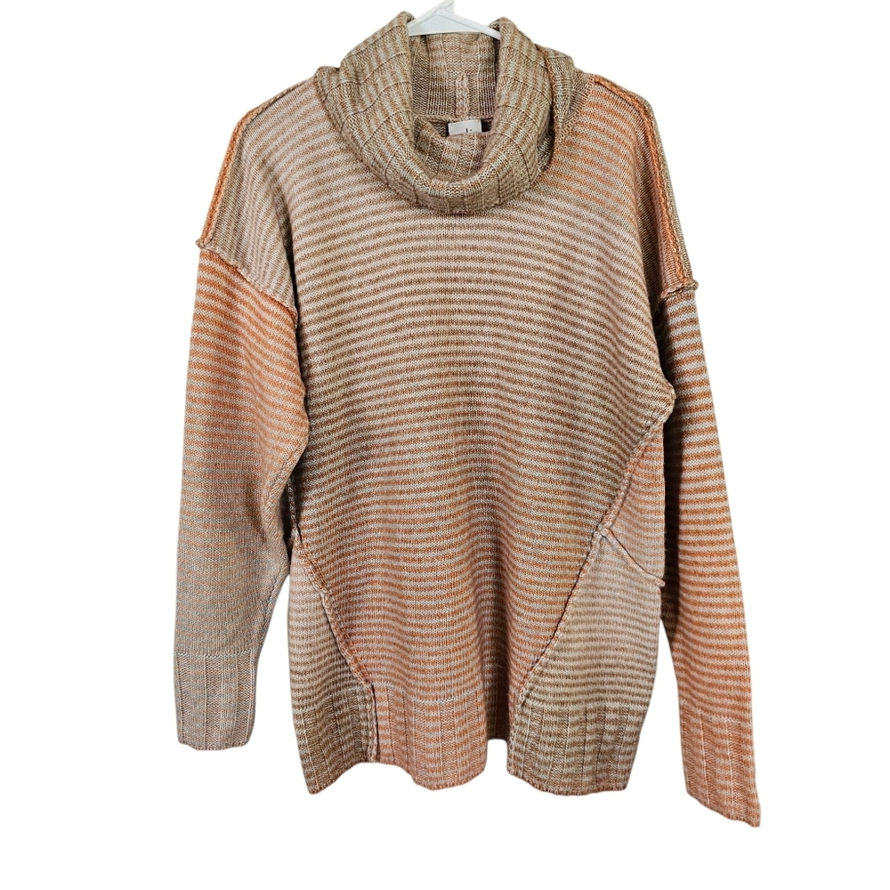 Cabi Striped Knit Cowl Turtleneck Patchwork Oversized Sweater